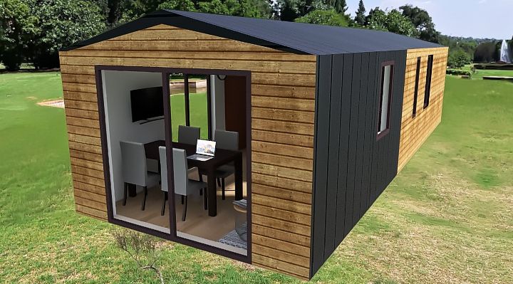 domek mobilny 3.5m x 10m widok z zewnątrz